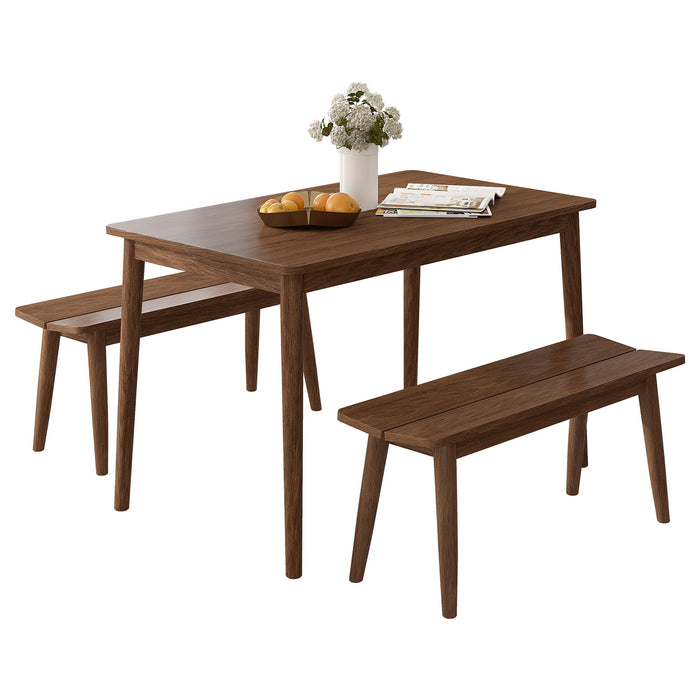 3 Pieces Wooden Dining Table Set Kitchen Furniture For 4 Modern Table Set With 2 Benches Spacious Tabletop For Kitchen Dining Room Walnut