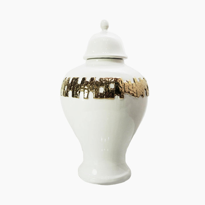 Ginger Jar With Gold Ornament - White