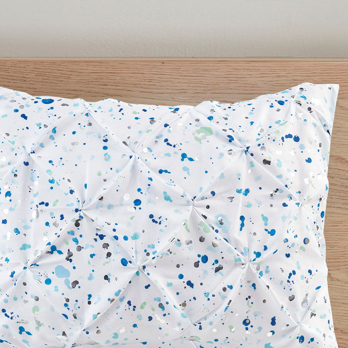 Metallic Printed And Pintucked Comforter Set - Aqua Blue