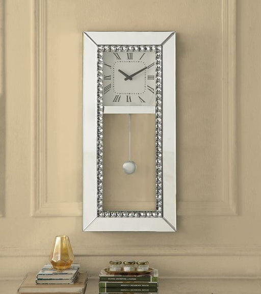 Lotus - Wall Clock - Mirrored & Faux Crystal Diamonds Unique Piece Furniture