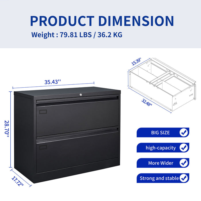 2 Drawer Lateral Filing Cabinet For Legal / Letter A4 Size, Locking Wide File Cabinet For Home Office