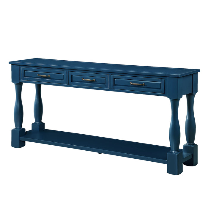 63 Inch Long Wood Console Table With 3 Drawers And 1 Bottom Shelf For Entryway Hallway Easy Assembly Extra-Thick Sofa Table (Navy Blue)