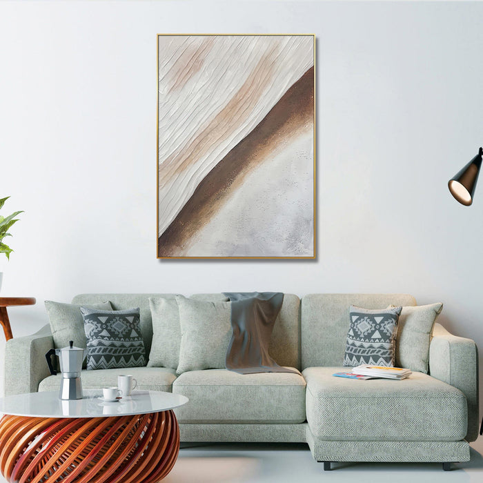 Home Hand Painted"Sandy Slope Serenity" Oil Painting - Beige / Brown