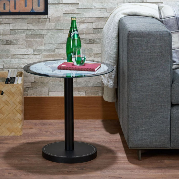 Boli - End Table - Black & Map Glass Unique Piece Furniture