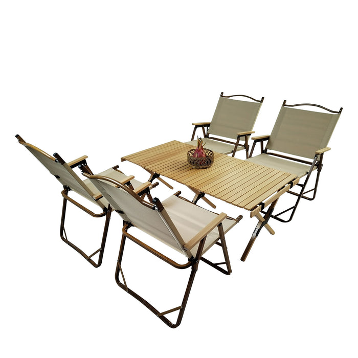 Multi-Function Foldable And Portable Dining Set, 1 Dining Table & 4 Folding Chairs, Indoor And Outdoor Universal, Natural