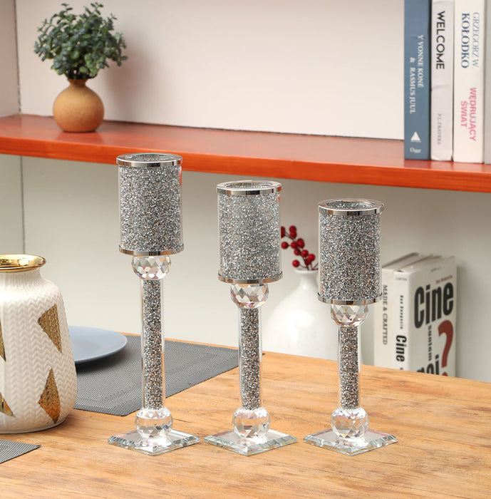 Ambrose Exquisite 3 Piece Candle Holder Set - Silver