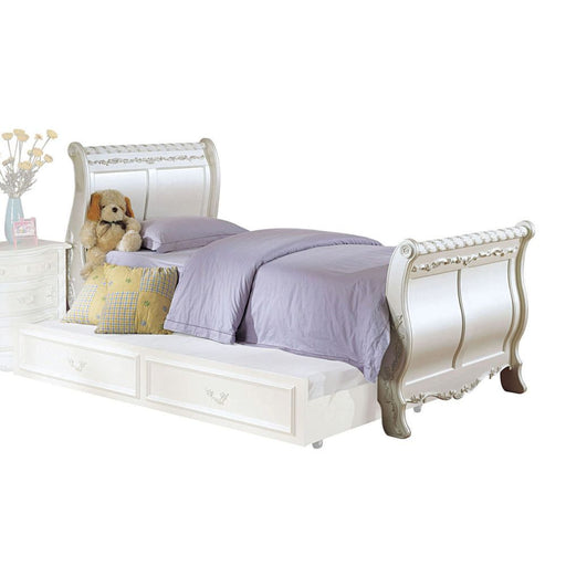 Pearl - Twin Bed - Pearl White & Gold Brush Accent Unique Piece Furniture