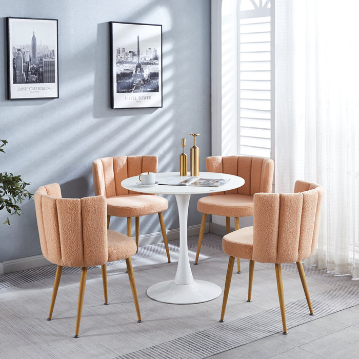 Modern Beige Dining Chair (Set of 2) With Iron Tube Wood Color Legs, Shorthair Cushions And Comfortable Backrest, Suitable For Dining Room, Cafe, Simple Structure.