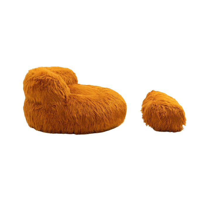 Coolmore Bean Bag Chair Faux Fur Lazy Sofa /Footstool Durable Comfort Lounger High Back Bean Bag Chair Couch For Adults And Kids, Indoor - Orange