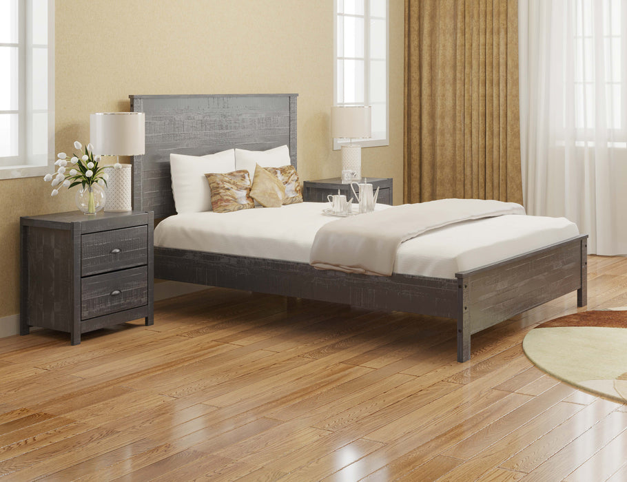 Yes4Wood 3 Piece Bedroom Furniture Set, Solid Wood Albany Full Size Bed Frame With Two 2 - Drawer Nightstands, Gray