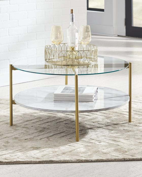 Wynora - White / Gold - Round Cocktail Table Unique Piece Furniture
