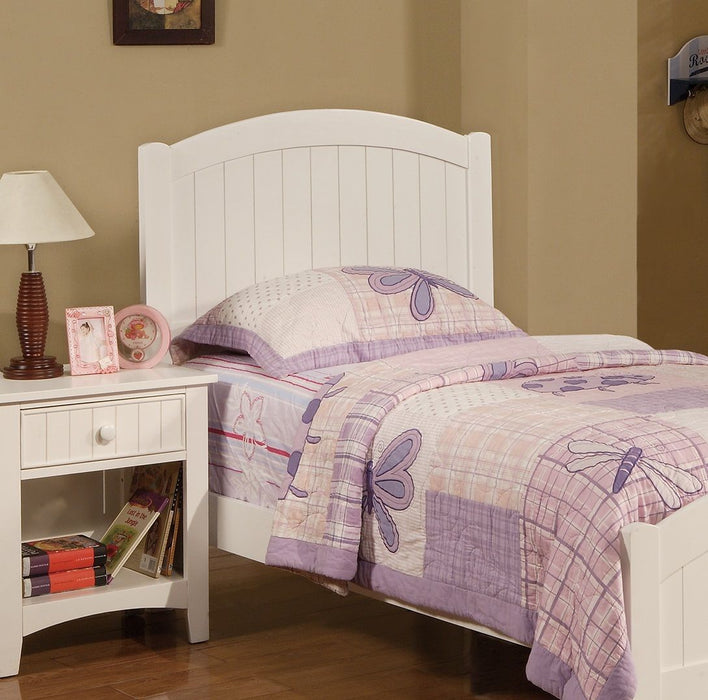 White Color Twin Size Bed Youth Bedroom Furniture Vertical Lines Carved Headboard Plywood