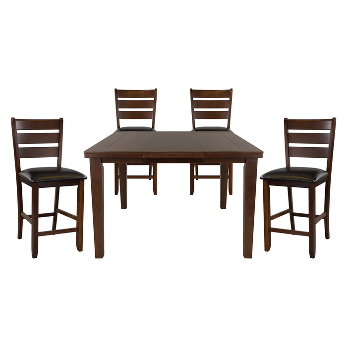 Contemporary Dining 5 Pieces Set Counter Height Table Self-Storing Extension Leaf And 4 Counter Height Chairs Dark Oak Finish Dining Room Furniture
