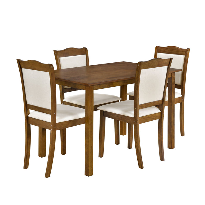 Trexm 5 Piece Wood Dining Table Set Simple Style Kitchen Dining Set Rectangular Table With Upholstered Chairs For Limited Space (Walnut)