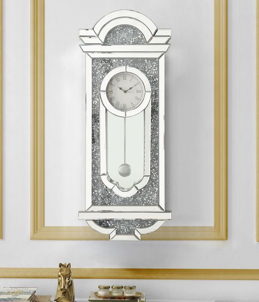 Noralie - Wall Clock - Mirrored & Faux Diamonds Unique Piece Furniture