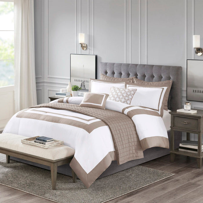 8 Piece Comforter And Quilt Set Collection, Taupe