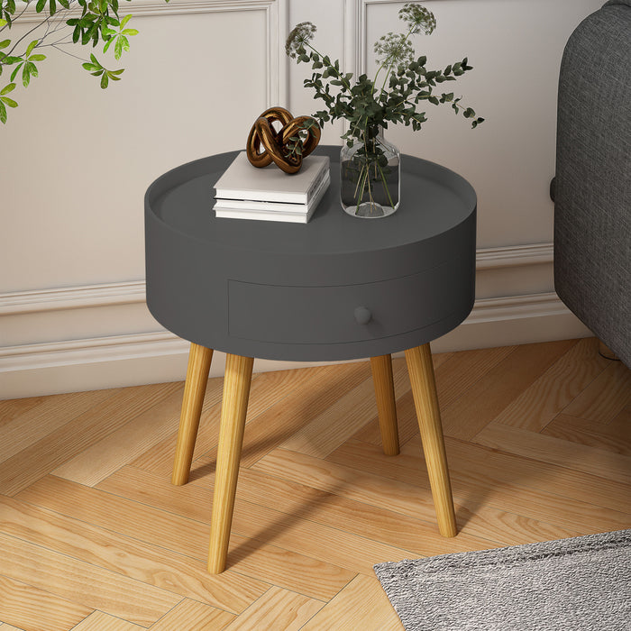 Modern Coffee Table With Drawer, Bedside Table, Sofa Side Table, Oak Table Legs, Suitable For Living Room And Bedroom, Gray
