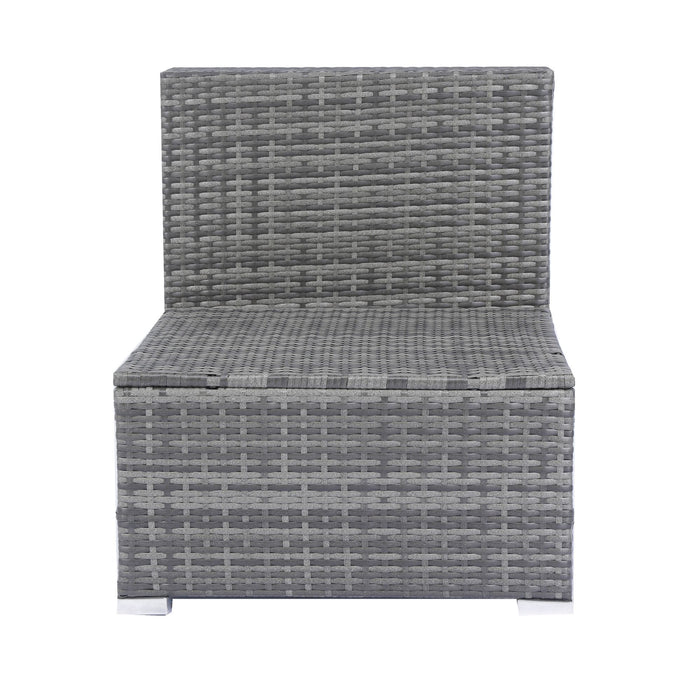 8 Piece Patio Sectional Wicker Rattan Outdoor Furniture Sofa Set With One Storage Box Under Seat And Cushion Box Grey Wicker / Black Cushion / Clear Glass Top