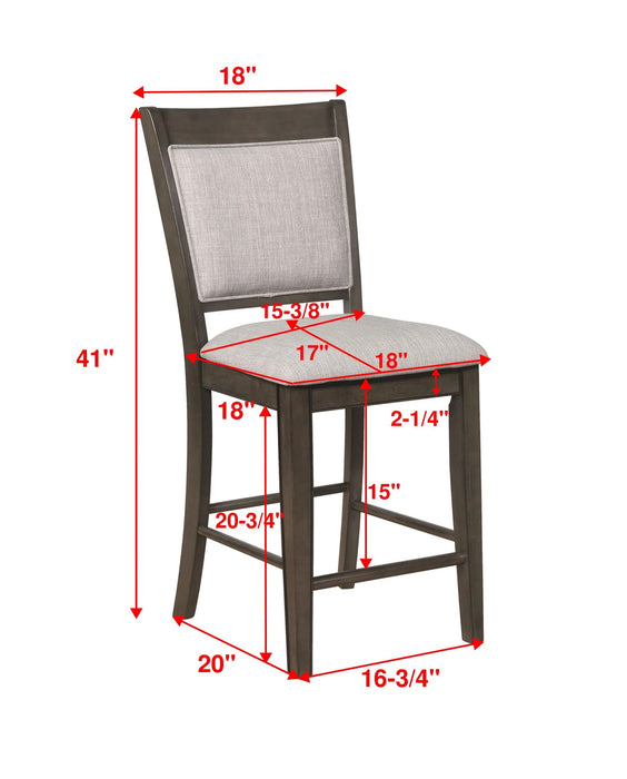 Farmhouse Style 2 Piece Gray Finish Counter Height Chair Bar Stool Footrest Linen Fabric Upholstered Back Seat Wooden Furniture