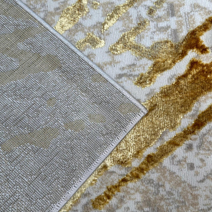 Shifra - Luxury Area Rug In Beige And Gray With Gold Abstract Design