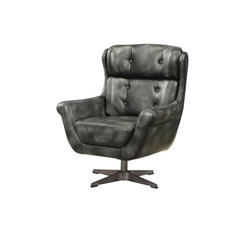 Asotin - Accent Chair - Vintage Black Top Grain Leather Unique Piece Furniture