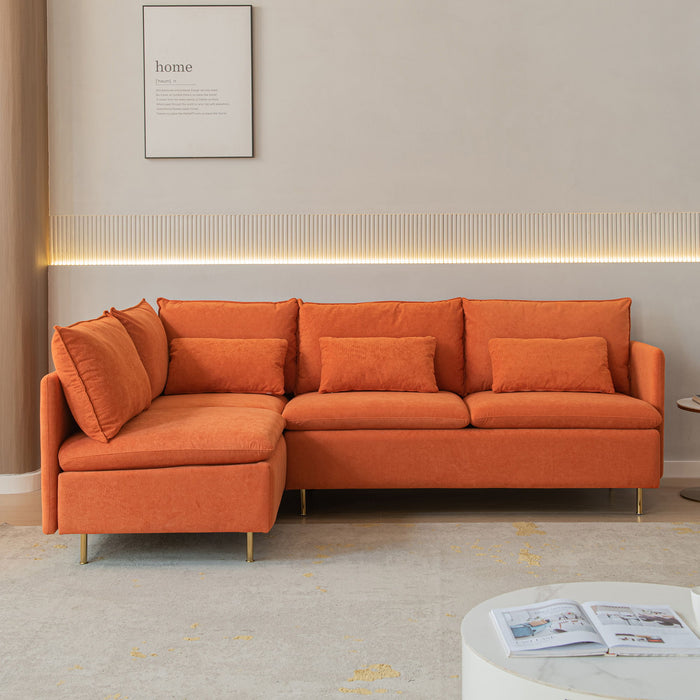 Modular L-Shaped Corner Sofa, Left Hand Facing Sectional Couch, Orange Cotton Linen