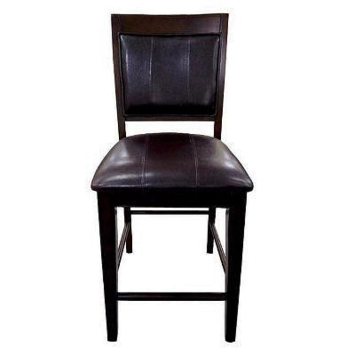 Farmhouse Style 2 Piece Dark Brown Espresso PU Counter Height Chair Bar Stool Footrest Faux Leather Fabric Upholstered Back Seat Wooden Furniture