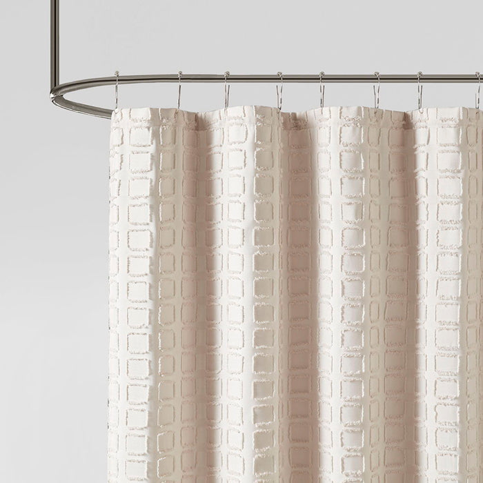 Woven Clipped Solid Shower Curtain - Sand