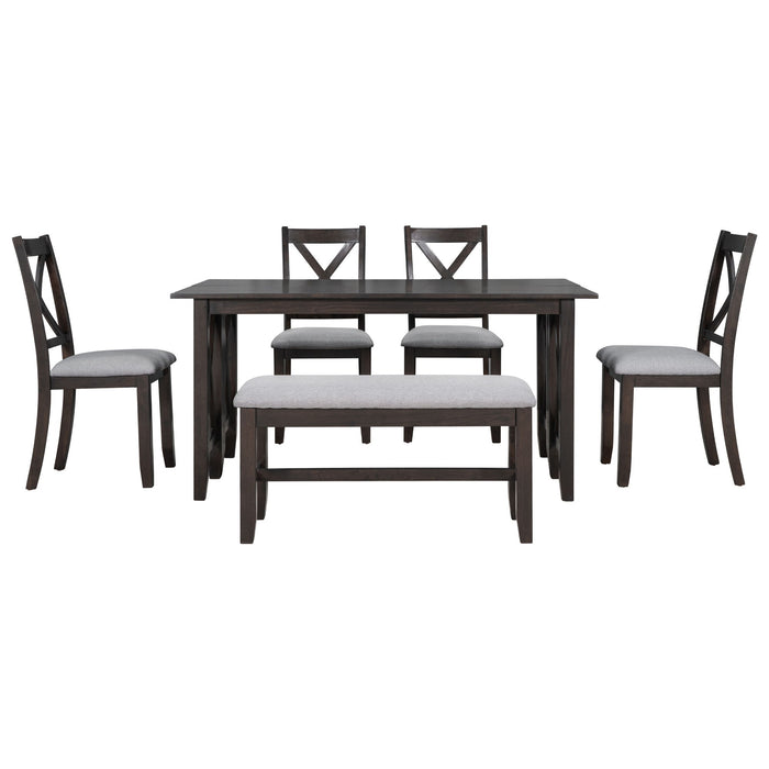 Trexm 6 Piece Family Dining Room Set Solid Wood Space Saving Foldable Table And 4 Chairs With Bench For Dining Room (Espresso)