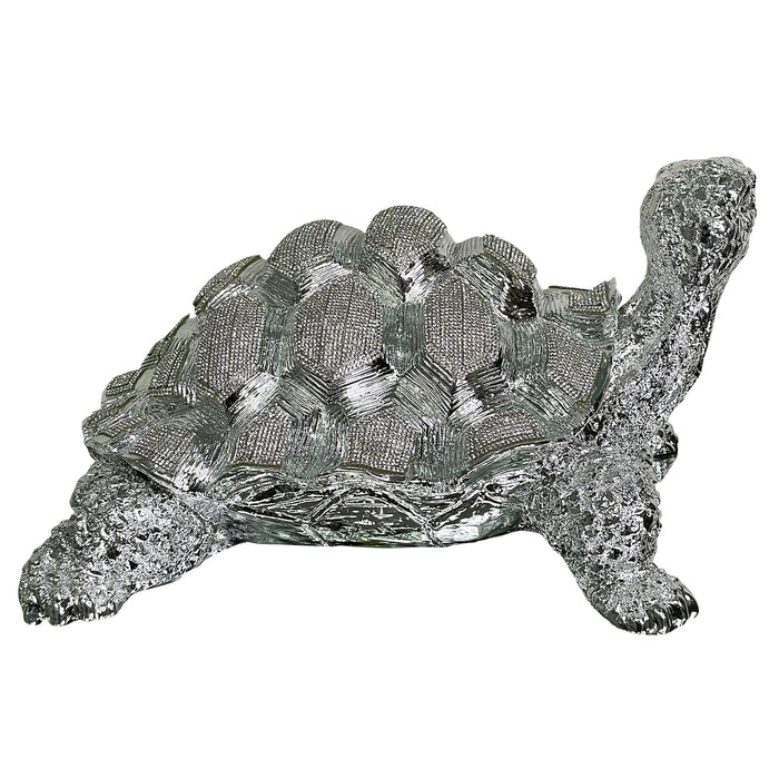 Ambrose Diamond Encrusted Chrome Plated Turtle (14" X 10. 5"W X 7"H)