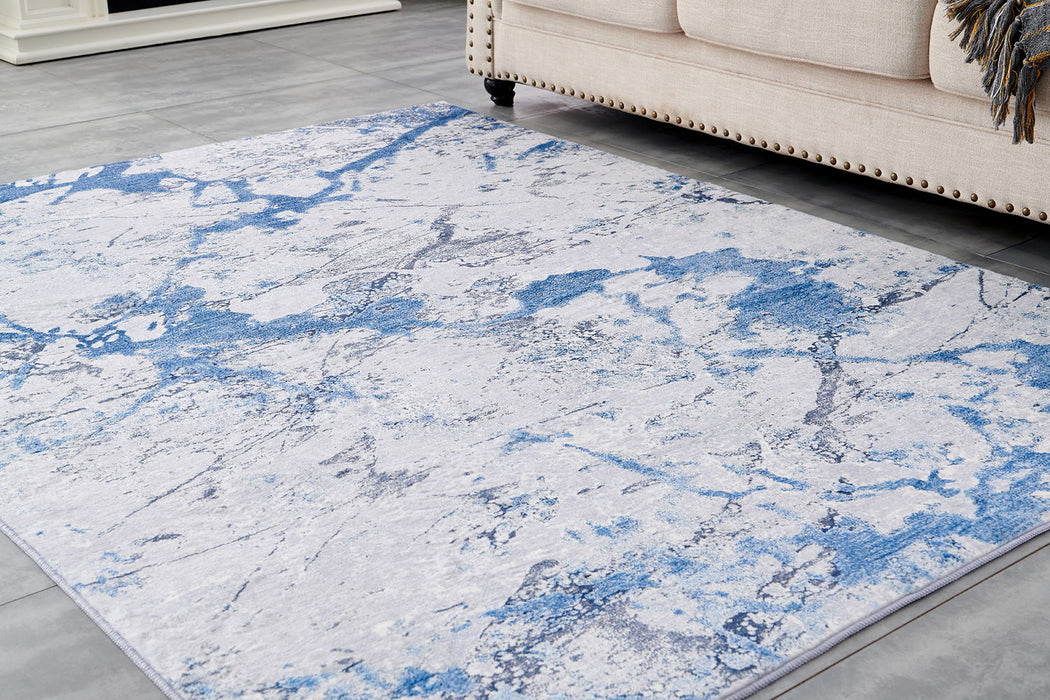 Zara Collection - Abstract Design Silver Blue Machine Washable Super Soft Area Rug