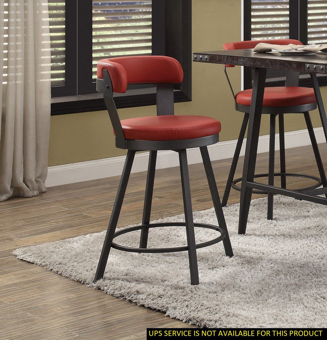 Metal Base 24 " Counter Height Chairs (Set of 2) Pieces Red Seat 360 - Degree Swivel Faux Leather Upholstered Dining Room Furniture