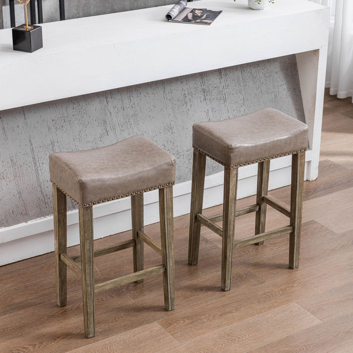 Counter Height 29" Bar Stools For Kitchen Counter Backless Faux Leather Stools Farmhouse Island Chairs 29" - Gray, (Set of 2)