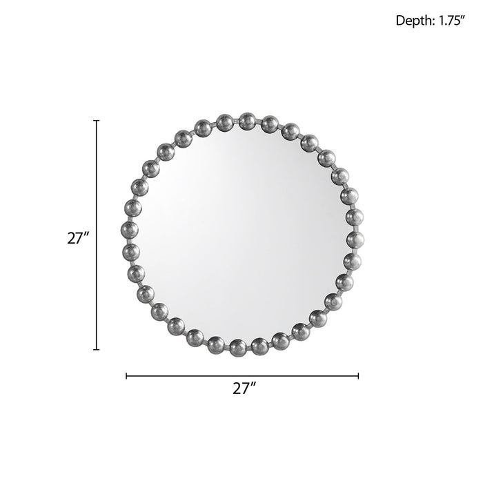 27" Beaded Round Wall Mirror - Silver