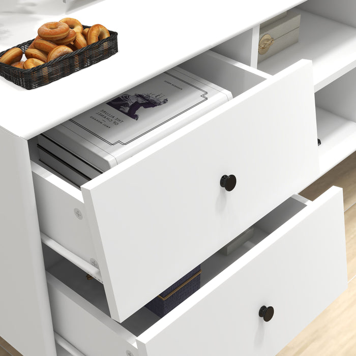TV Stand With Drawers And Open Shelves - White