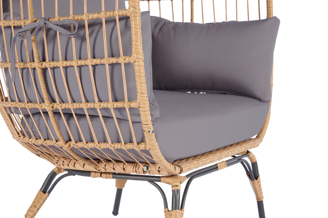 Wicker Egg Chair, Oversized Indoor Outdoor Lounger For Patio, Backyard, 5 Cushions, Steel Frame - Light Grey