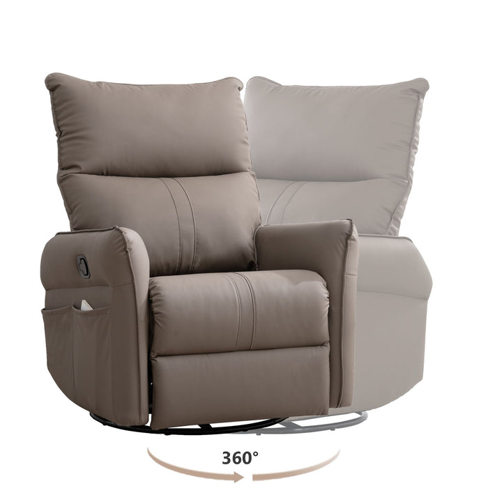 Rocking Recliner Chair, 360 Degree Swivel Nursery Rocking Chair, Glider Chair, Modern Small Rocking Swivel Recliner Chair For Bedroom, Living Room Chair Home Theater Seat, Side Pocket (Brown)