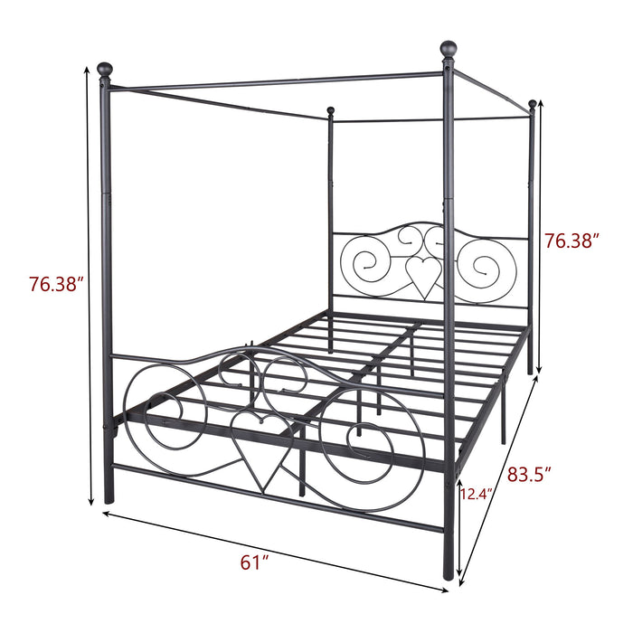 Metal Canopy Bed Frame With Vintage Style Headboard & Footboard, Easy Diy Assembly All Parts Included, Queen Black