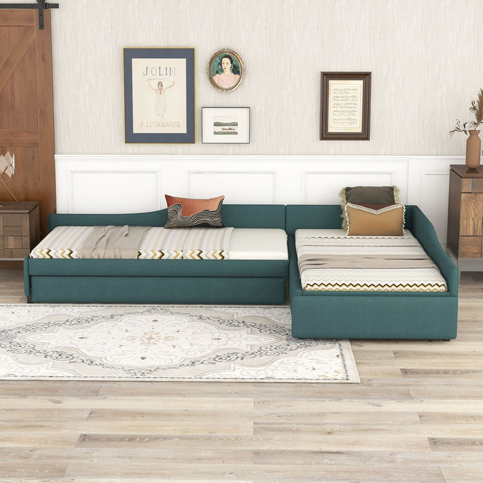 Upholstered Double Twin Size Daybed With Trundle And Drawer, Green