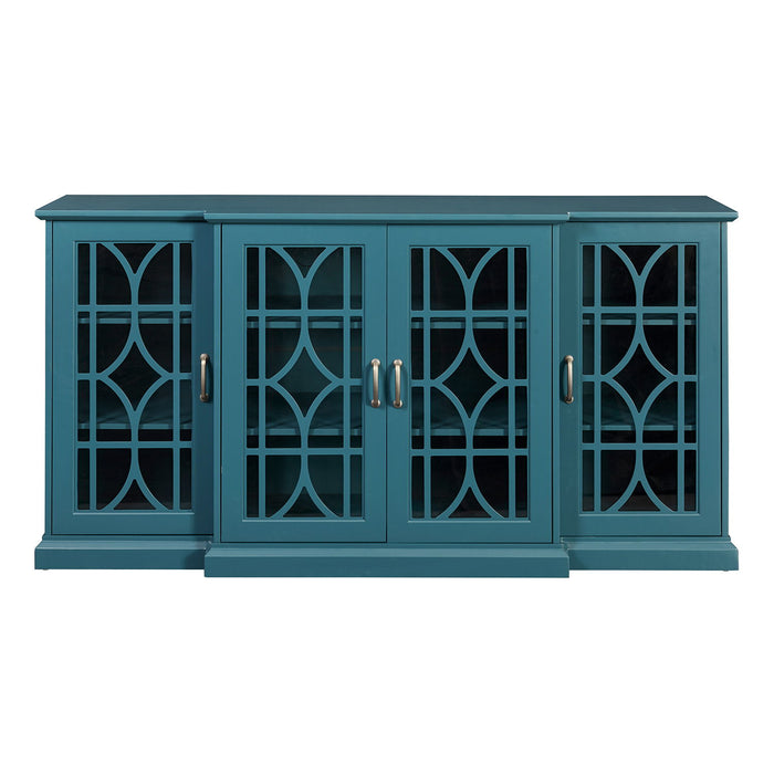 TV Stand, Storage Buffet Cabinet, Sideboard With Glass Door And Adjustable Shelves, Console Table For Dining Living Room Cupboard - Teal Blue