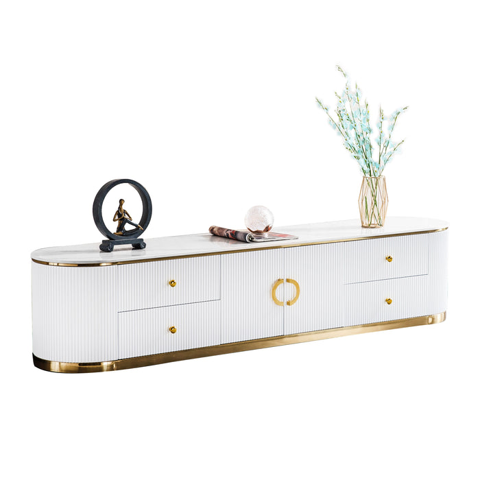 White Sintered Stone TV Stand, Media Console Television Table For Living Room And Bedroom