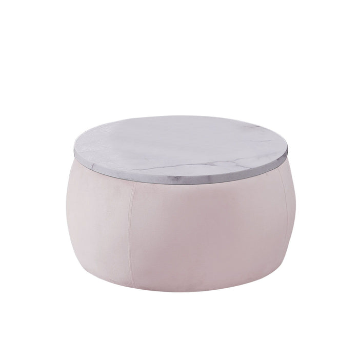 End Table With Storage, Round Accent Side Table With Removable Top For Living Room, Bedroom, Pink