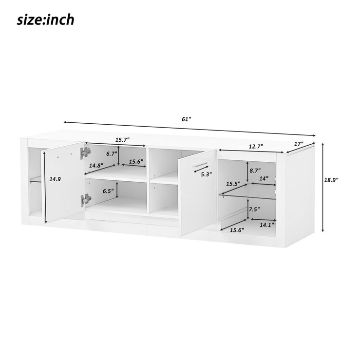 On-Trend Modern TV Stand With 2 Tempered Glass Shelves, High Gloss Entertainment Center For Tvs Up To 70'', Elegant TV Cabinet With Led Color Changing Lights For Living Room, White