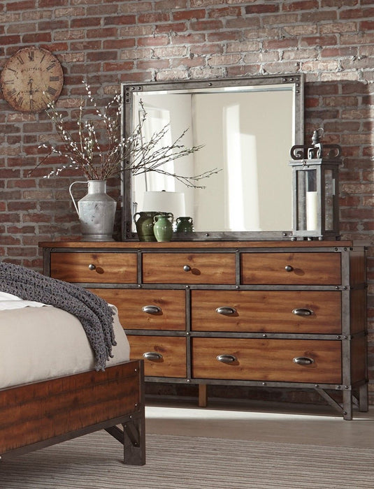 Industrial Design Bedroom Furniture 1 Piece Dresser Of 7 Drawers Rustic Brown And Gunmetal Finish Wooden Furniture