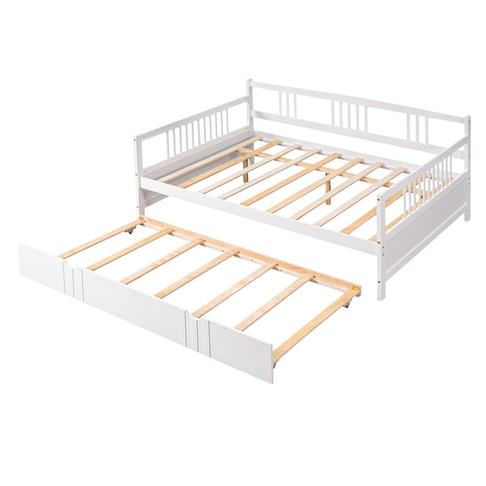 Full Size Daybed Wood Bed With Twin Size Trundle, White