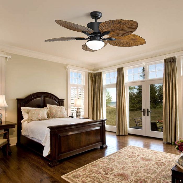 Tropical Ceiling Fan With 3 Speed Wind 3 Color Dimmable LED Light Remote Control Reversible Ac Motor