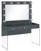 Afshan - 3-Drawer Vanity Desk With Lighting Mirror - Gray High Gloss Unique Piece Furniture