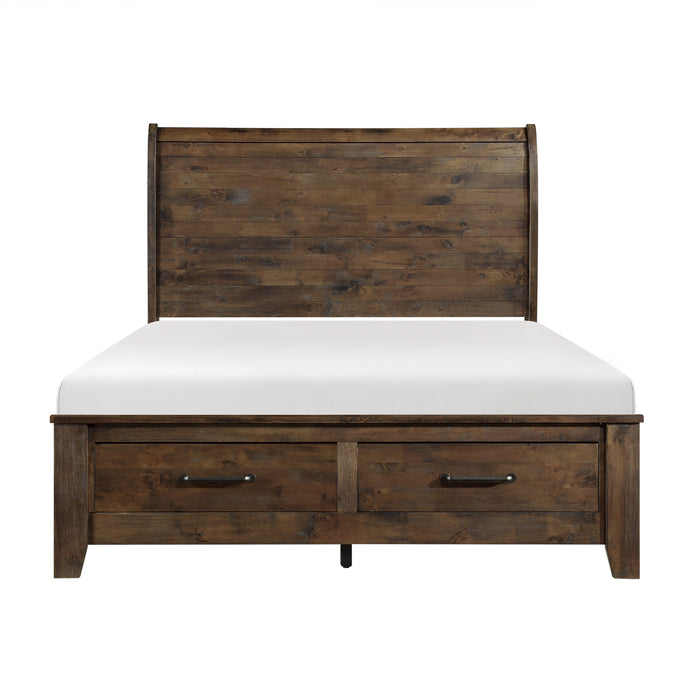 Burnished Brown Finish Classic Queen Bed With Footboard Storage All Solid Rubberwood Platform Bed Bedroom Furniture