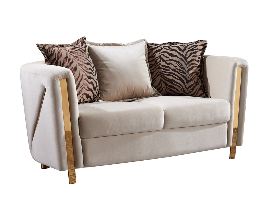 Chanelle Thick Velvet Upholstered Loveseat Made With Wood In Beige