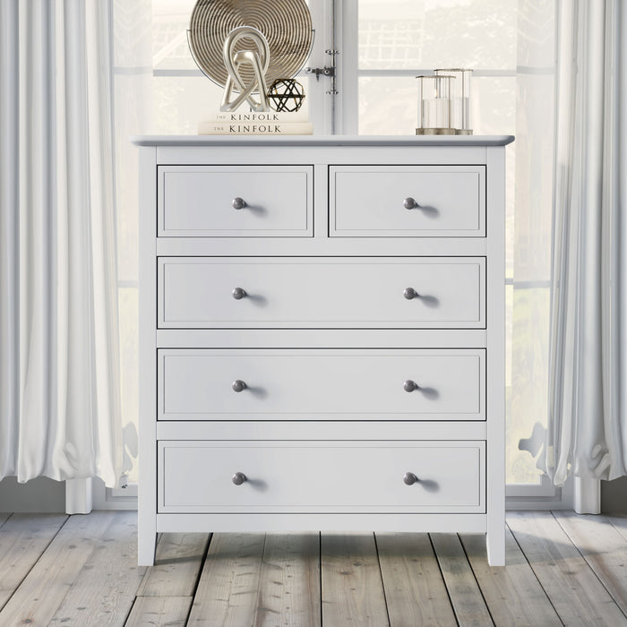5 Drawers Solid Wood Chest In White